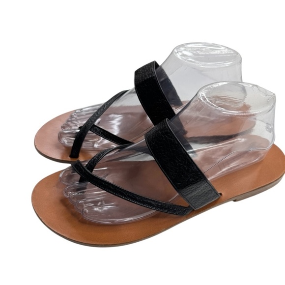 M. GEMI Medio Flat Black Leather Sandals - Picture 3 of 8